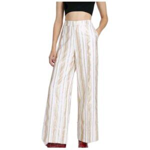 7 For All Mankind Metallic Shine White Gold Stripe Wide Leg Pant Womens Size 29